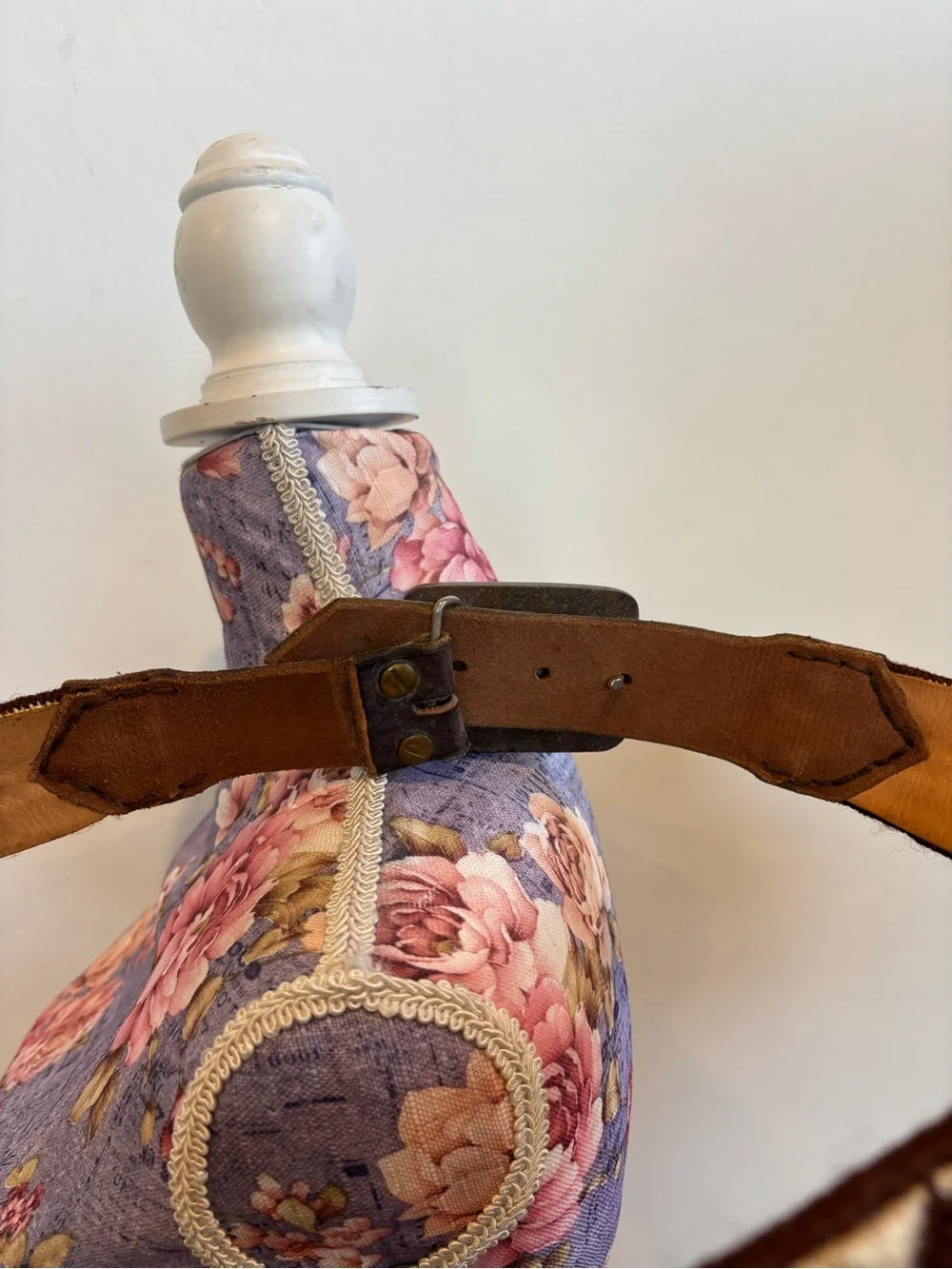 Handcrafted Geometric Woven and Leather Belt with Brown granite belt buckle